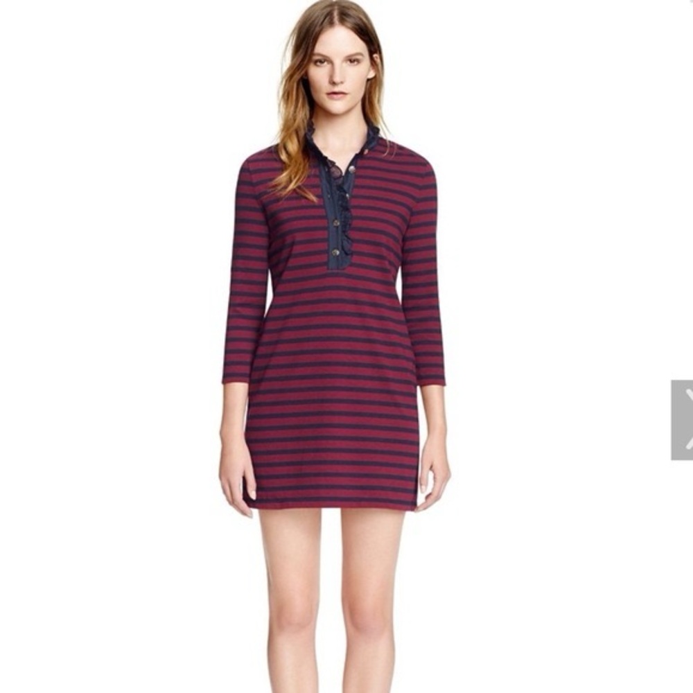 24 hr sale NWT TORY BURCH Striped Polo Mini Shirts Dress Burgundy/Navy